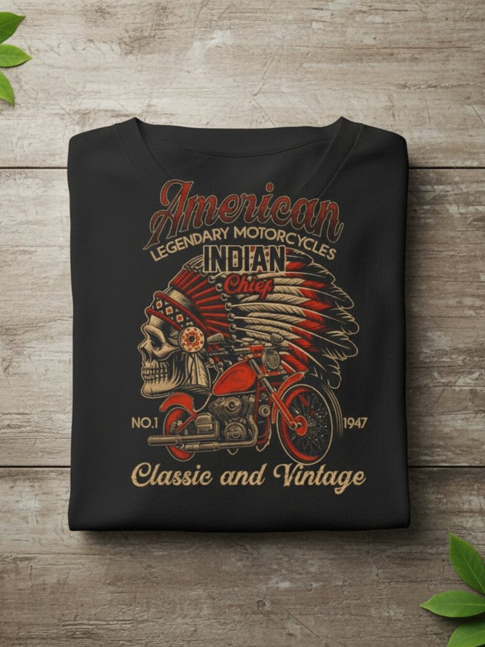 American Motorcycle Indian Chief Graphic Tee Vintage Biker Classic Shirt - Picture 2 of 5